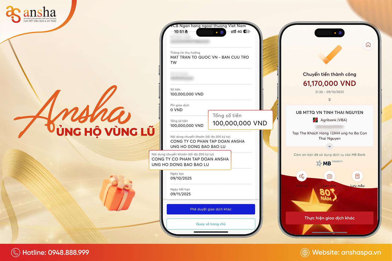 ANSHA SPA ỦNG HỘ ĐỒNG BÀO VÙNG LŨ